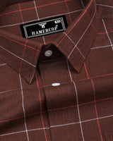 Chocolate Brown Plaid Flannel Twill Check Cotton Shirt