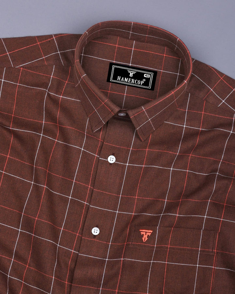 Chocolate Brown Plaid Flannel Twill Check Cotton Shirt