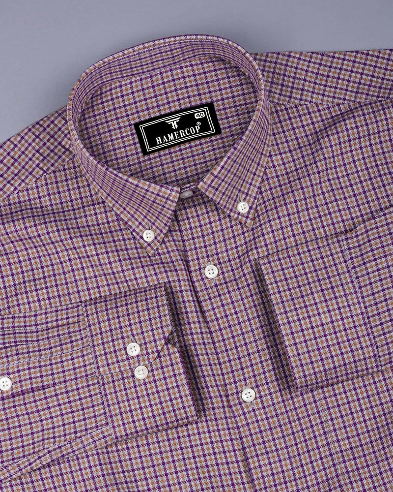 Mitzic Purple With Mustard Plaid Flannel Twill Check Shirt