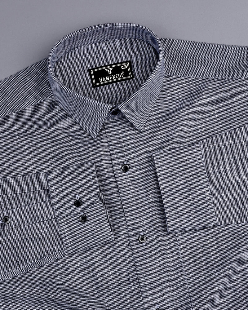 Opsin Black Houndstooth Check Amsler Cotton Shirt