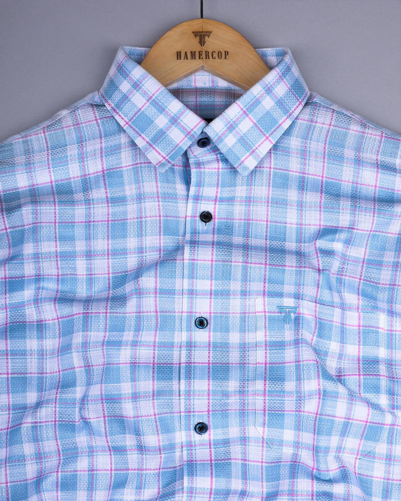 Lumpkin Blue With White Dobby Check Cotton Shirt