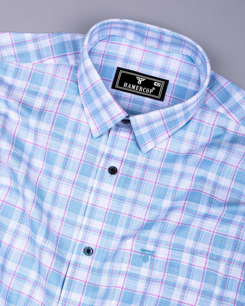 Lumpkin Blue With White Dobby Check Cotton Shirt