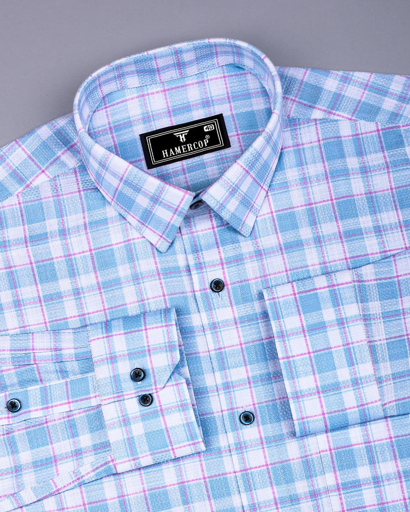 Lumpkin Blue With White Dobby Check Cotton Shirt