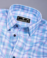 Lumpkin Blue With White Dobby Check Cotton Shirt