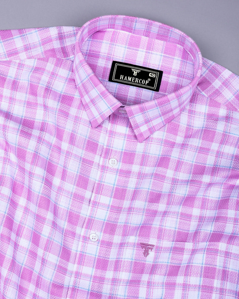 Lumpkin Pink With White Dobby Check Cotton Shirt