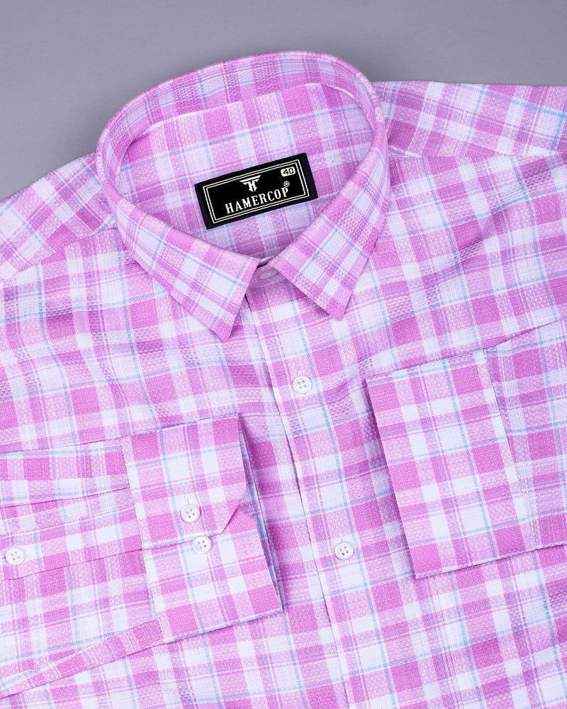 Lumpkin Pink With White Dobby Check Cotton Shirt