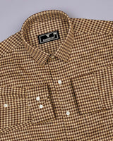 Ginger Brown With Cream Houndstooth Heavy Linen Shirt