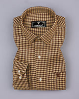 Ginger Brown With Cream Houndstooth Heavy Linen Shirt