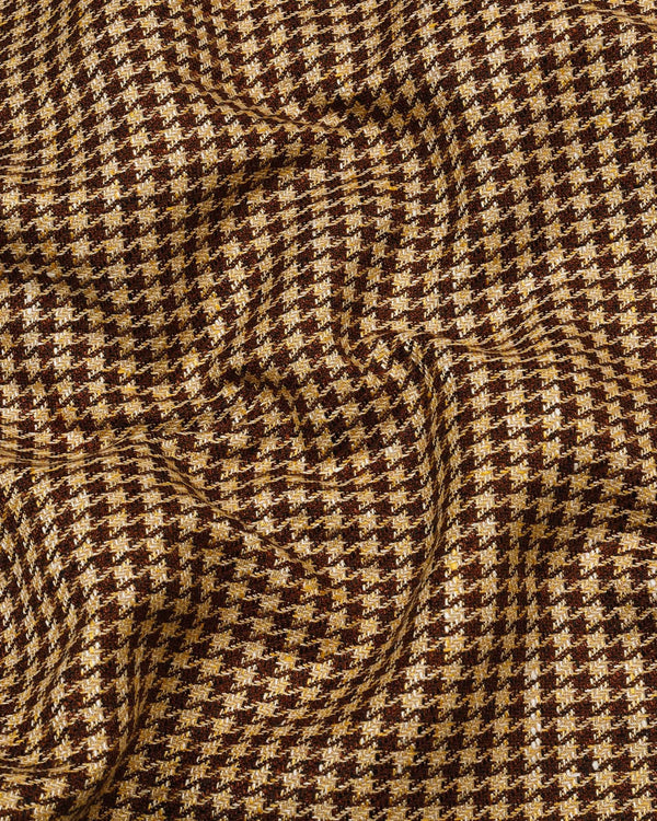 Ginger Brown With Cream Houndstooth Heavy Linen Shirt