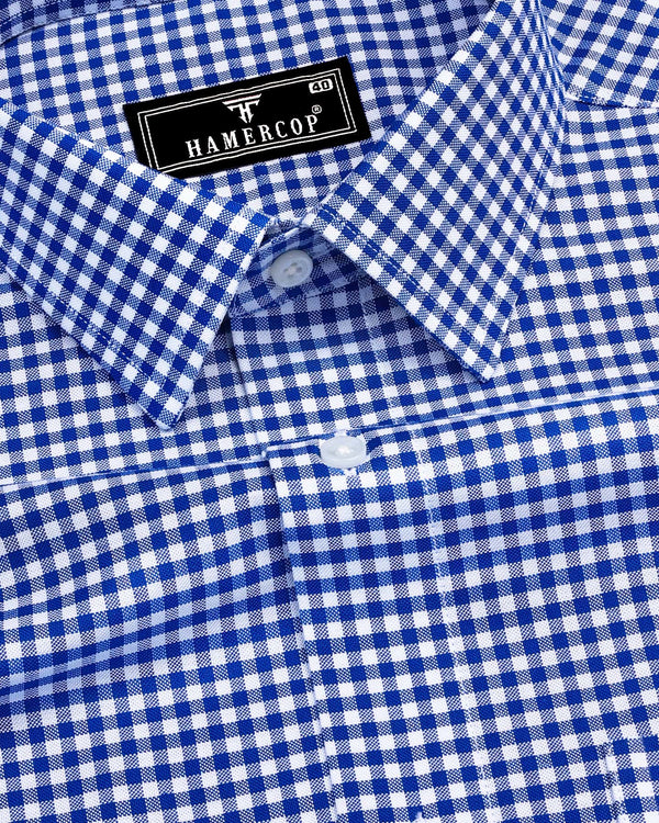 Jenon Blue With White Yarn Dyed Check Oxford Cotton Shirt