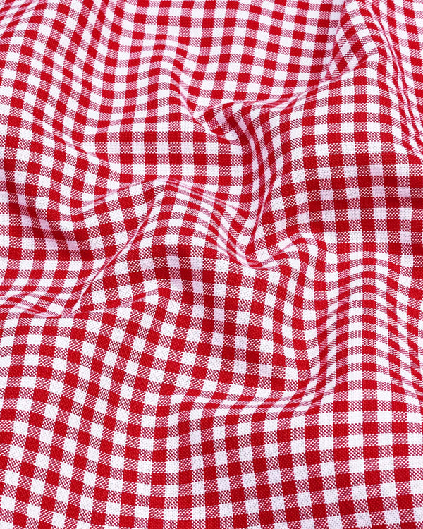 Jenon Red With White Yarn Dyed Check Oxford Cotton Shirt