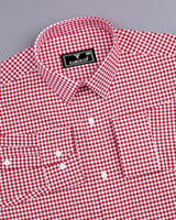 Jenon Red With White Yarn Dyed Check Oxford Cotton Shirt