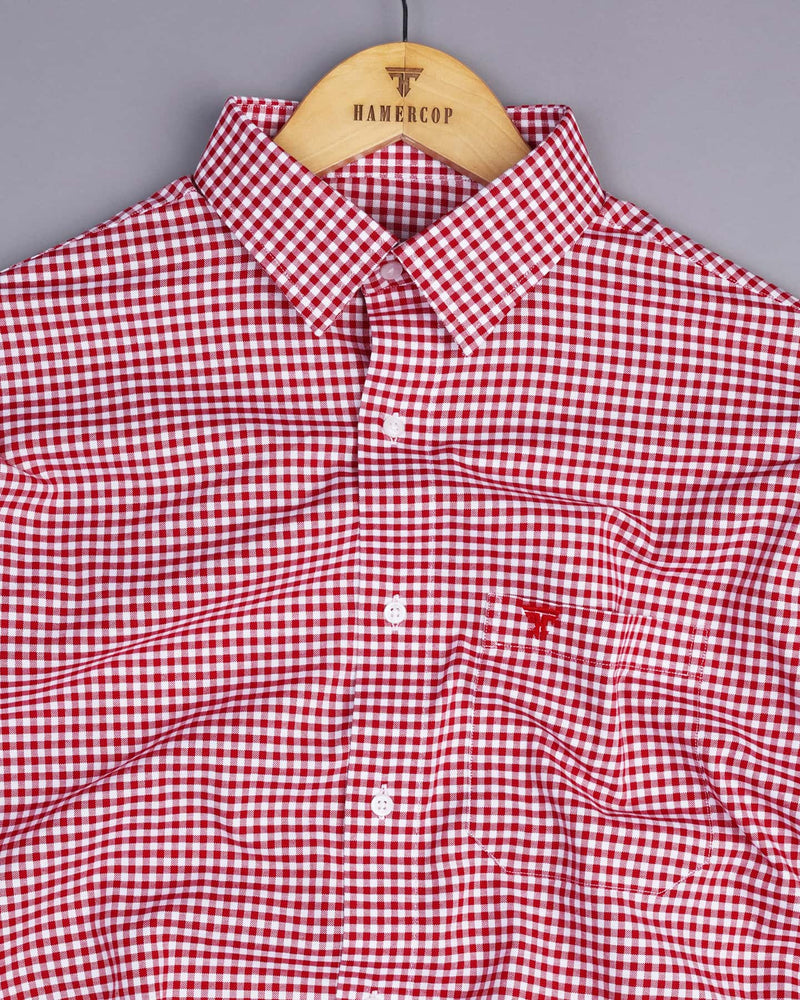 Jenon Red With White Yarn Dyed Check Oxford Cotton Shirt