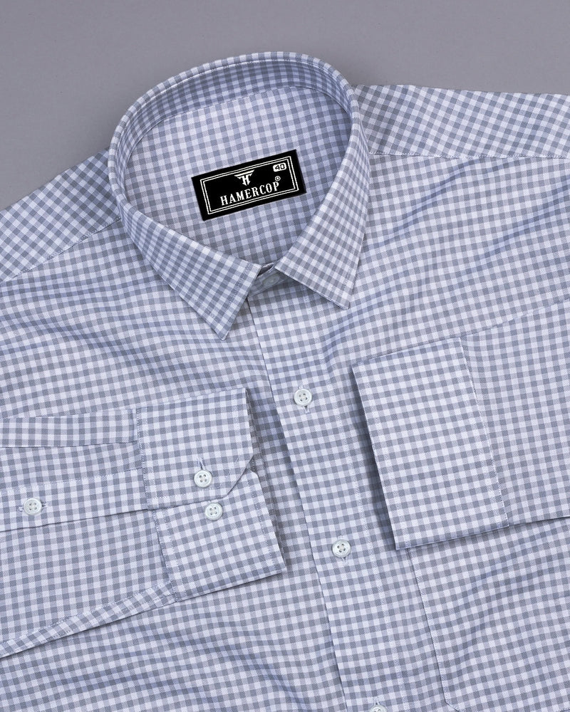 Jenon Gray With White Yarn Dyed Check Oxford Cotton Shirt