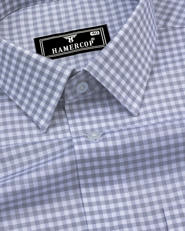 Jenon Gray With White Yarn Dyed Check Oxford Cotton Shirt