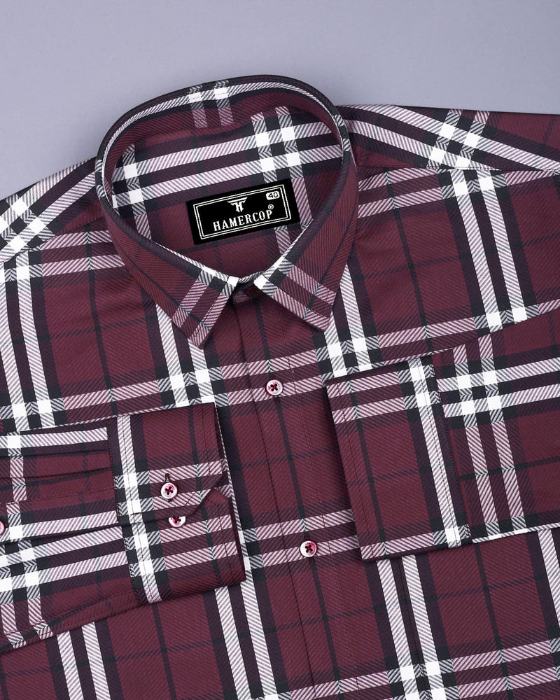 Matrix Burgundy With White Broad Check Premium Giza Shirt