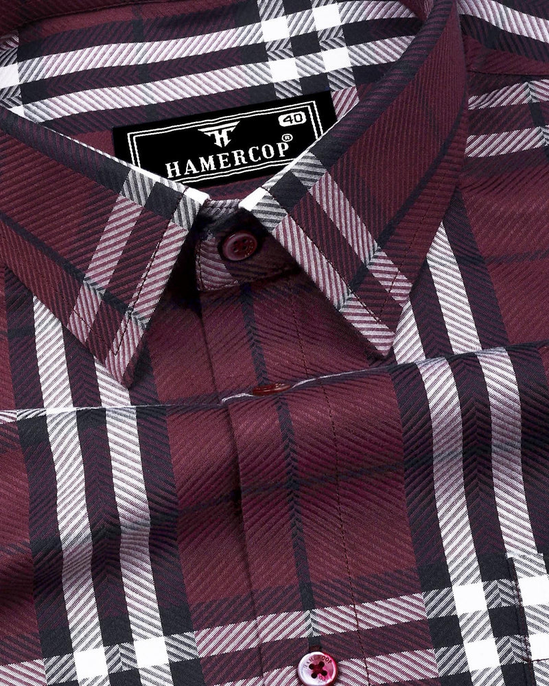 Matrix Burgundy With White Broad Check Premium Giza Shirt