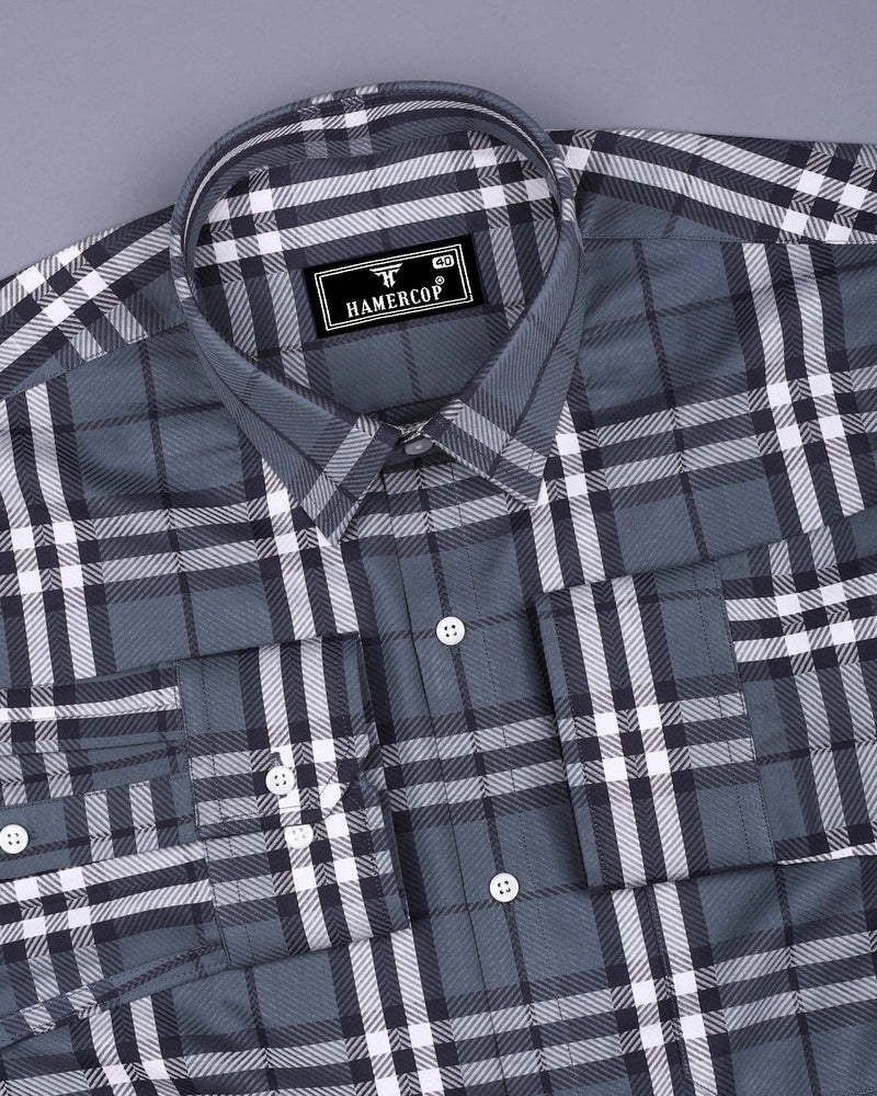 Matrix Gray With White Broad Check Premium Giza Shirt