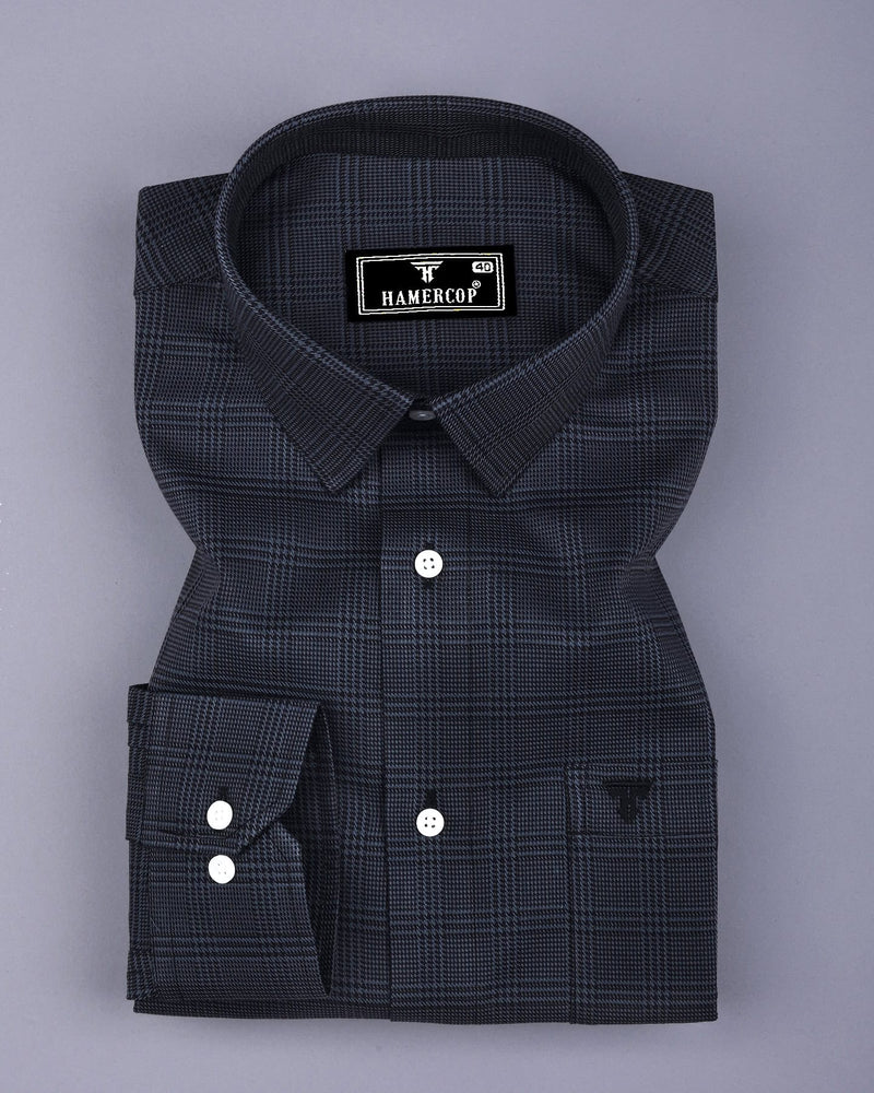 Pinacle Gray With Black Houndstooth Check Premium Giza Shirt