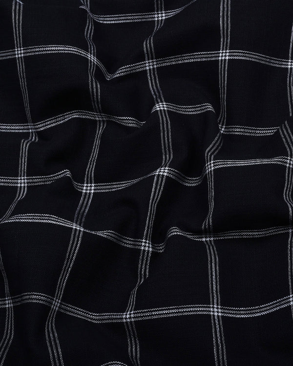 Derowin Black With Gray Check Linen Cotton Shirt