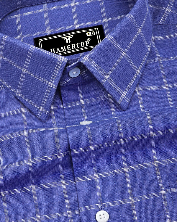 Tipton Blue With Cream Check Linen Cotton Shirt