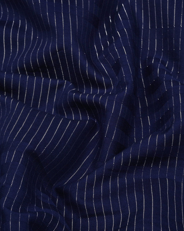 Blue With Silver Dobby Gamming Wrex Weft Stripe Cotton Shirt