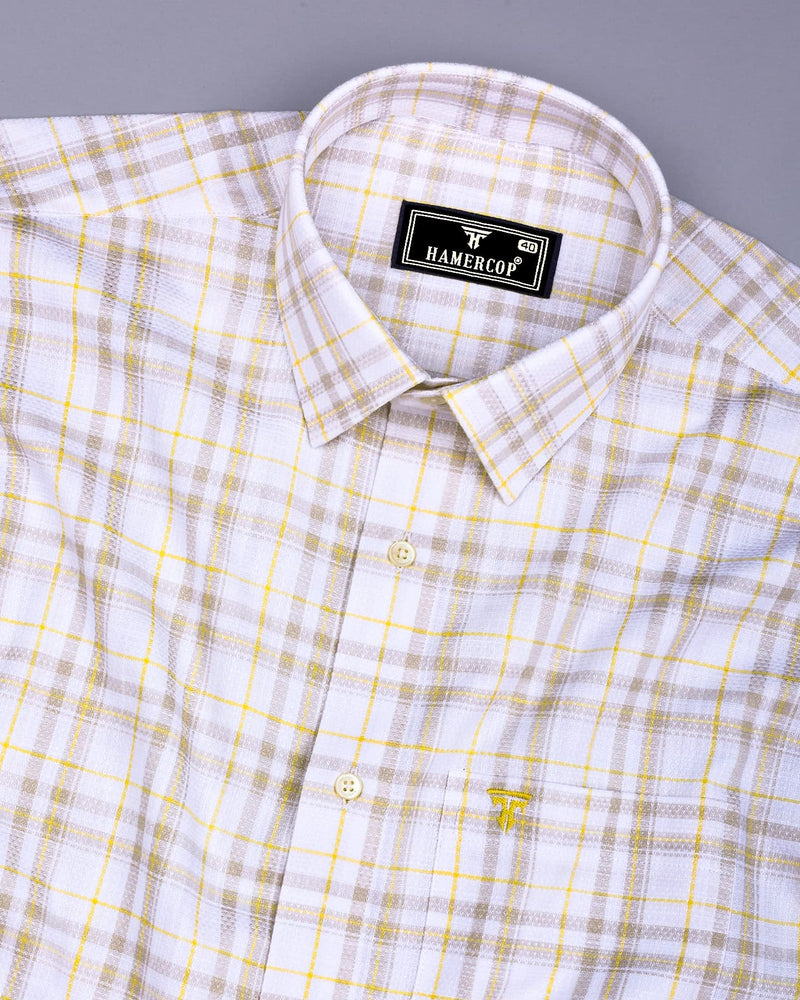 Bruton White With Gray Dobby Check Cotton Shirt