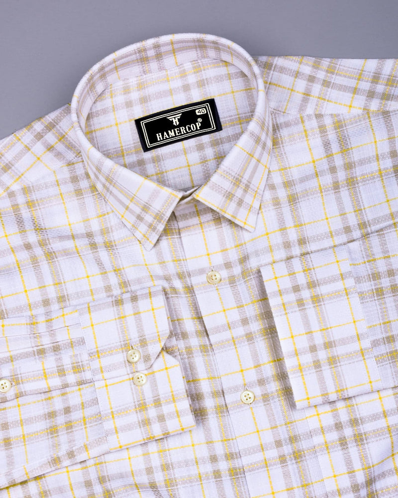 Bruton White With Gray Dobby Check Cotton Shirt