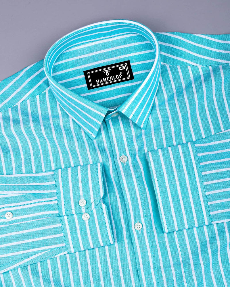 Lapis AquaBlue With White Stripe Oxford Cotton Shirt