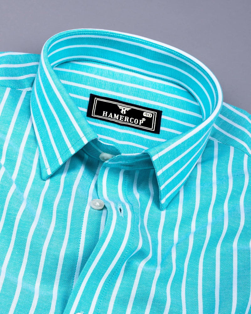 Lapis AquaBlue With White Stripe Oxford Cotton Shirt