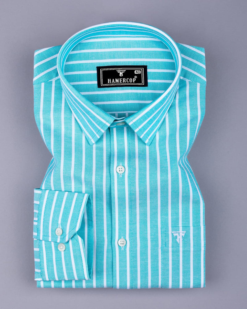 Lapis AquaBlue With White Stripe Oxford Cotton Shirt