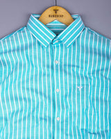 Lapis AquaBlue With White Stripe Oxford Cotton Shirt