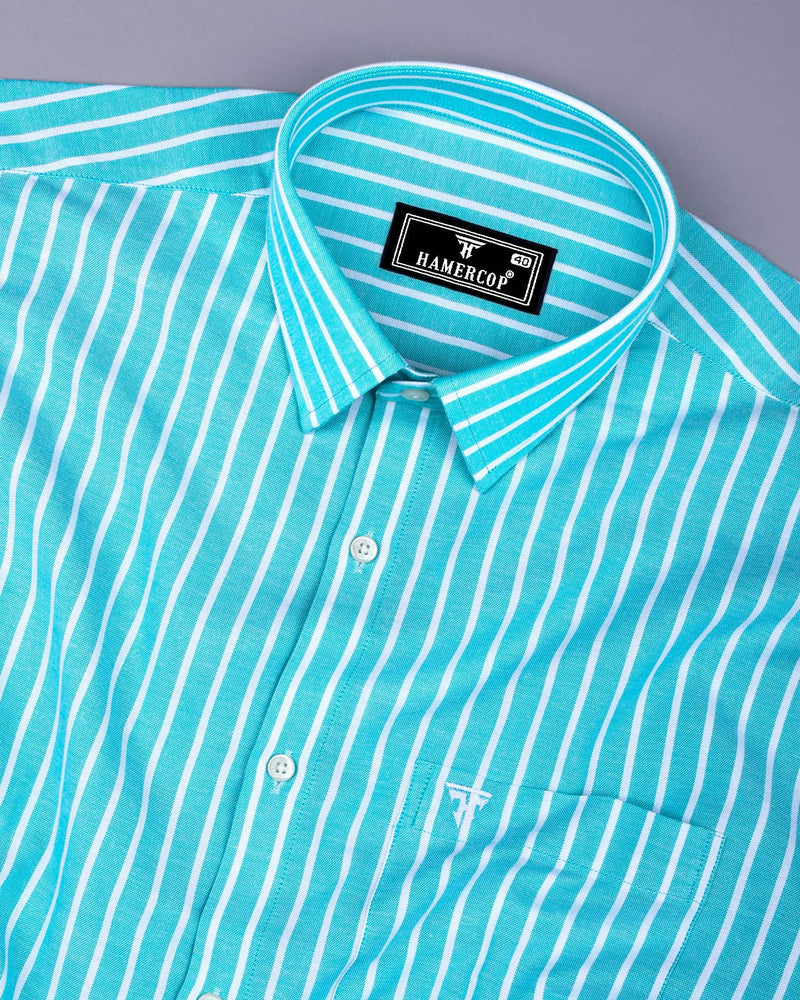 Lapis AquaBlue With White Stripe Oxford Cotton Shirt