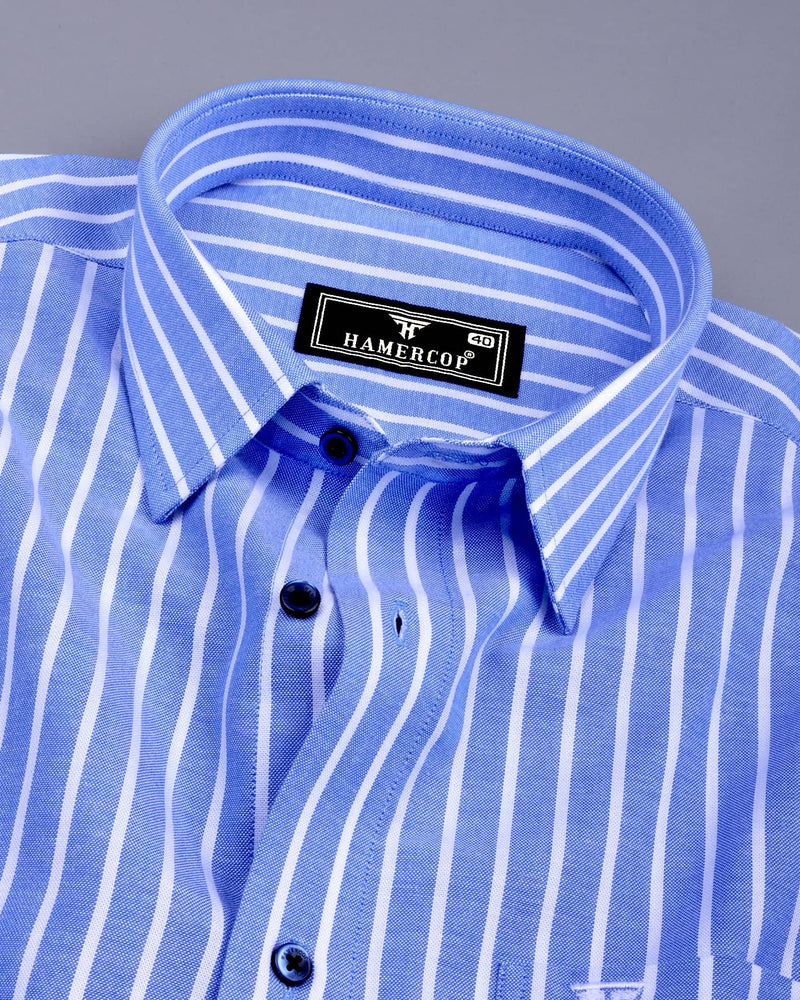 Lapis Blue With White Stripe Oxford Cotton Shirt