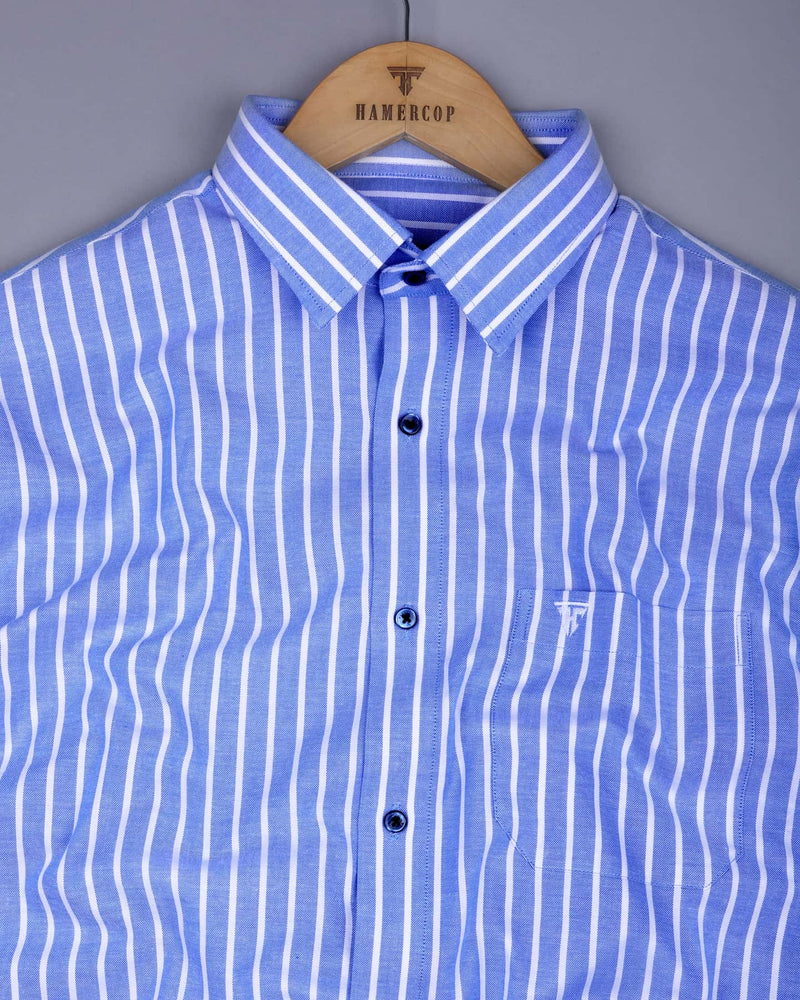 Lapis Blue With White Stripe Oxford Cotton Shirt