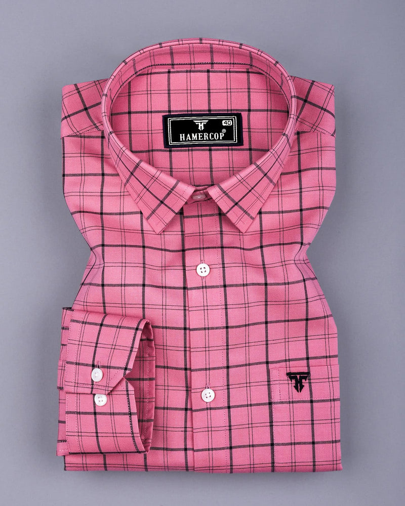 Clifden Pink With Black Check Oxford Cotton Shirt