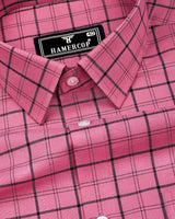 Clifden Pink With Black Check Oxford Cotton Shirt