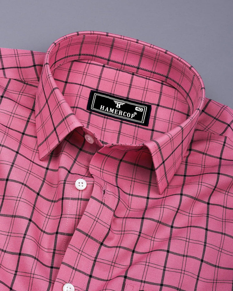 Clifden Pink With Black Check Oxford Cotton Shirt