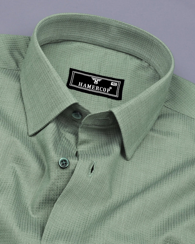 Modesto Green Textured Solid Dobby Cotton Shirt