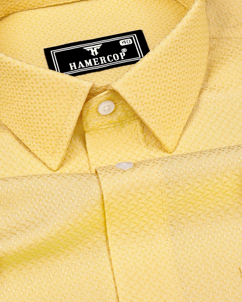 Universe Yellow Dobby Texture Solid Cotton Shirt