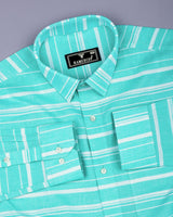 Surftime AquaBlue With White Weft Stripe Amsler Cotton Shirt