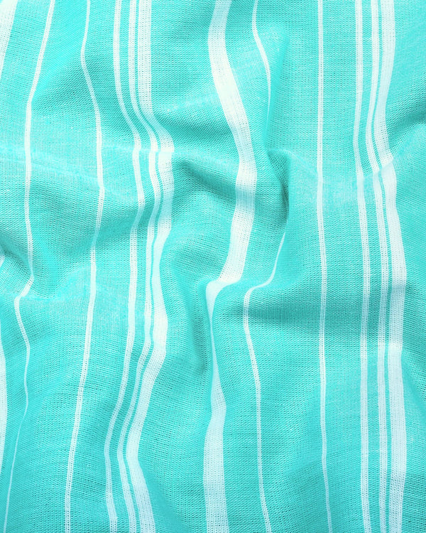 Surftime AquaBlue With White Weft Stripe Amsler Cotton Shirt