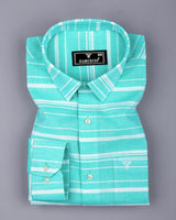 Surftime AquaBlue With White Weft Stripe Amsler Cotton Shirt