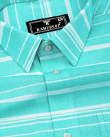 Surftime AquaBlue With White Weft Stripe Amsler Cotton Shirt