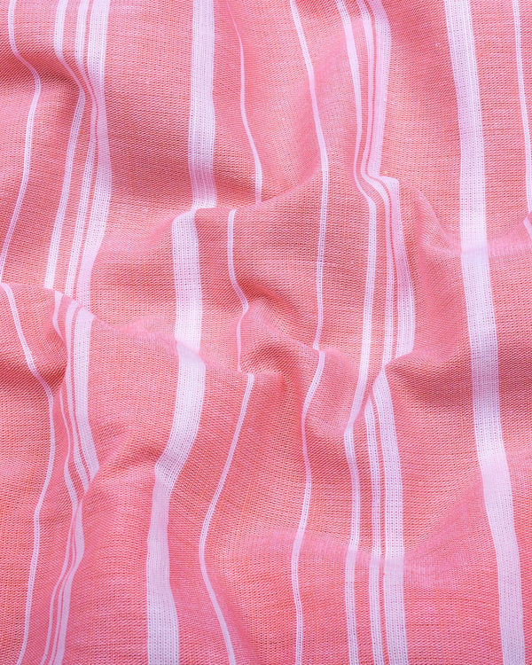 Surftime Peach With White Weft Stripe Linen Cotton Shirt