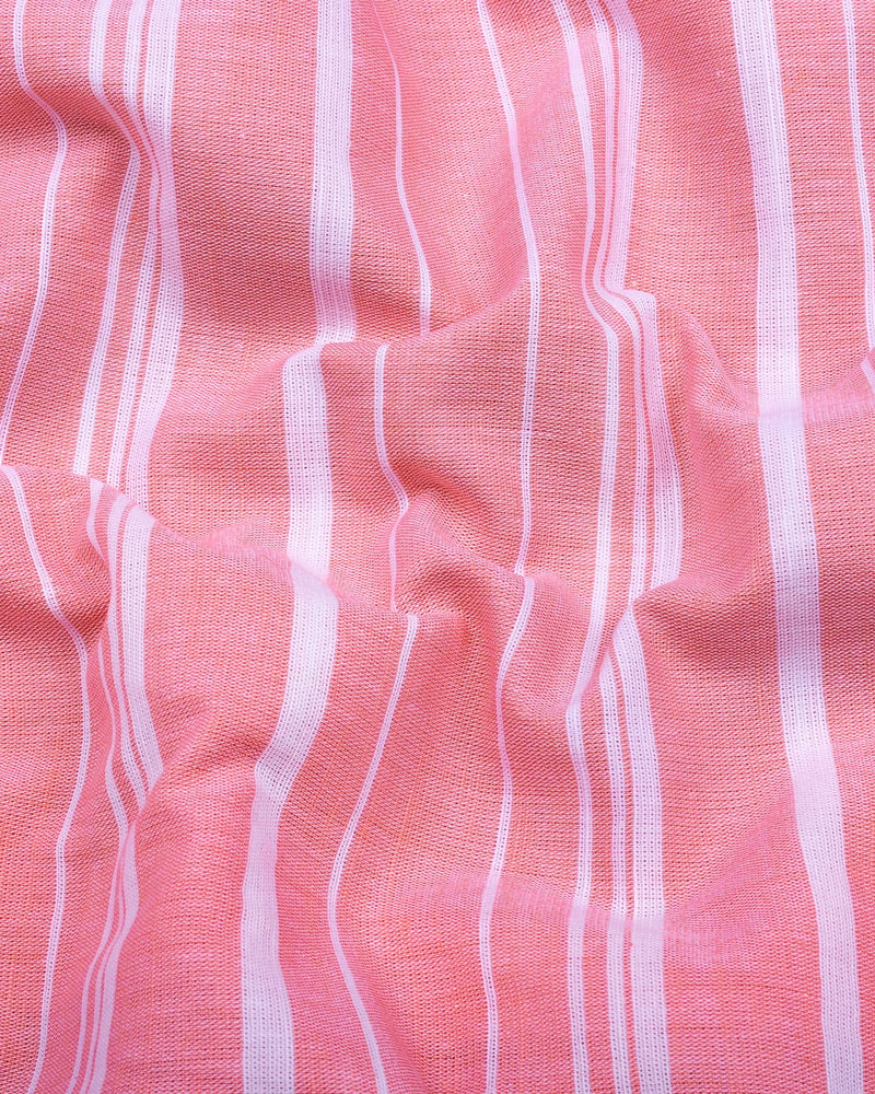 Surftime Peach With White Weft Stripe Linen Cotton Shirt