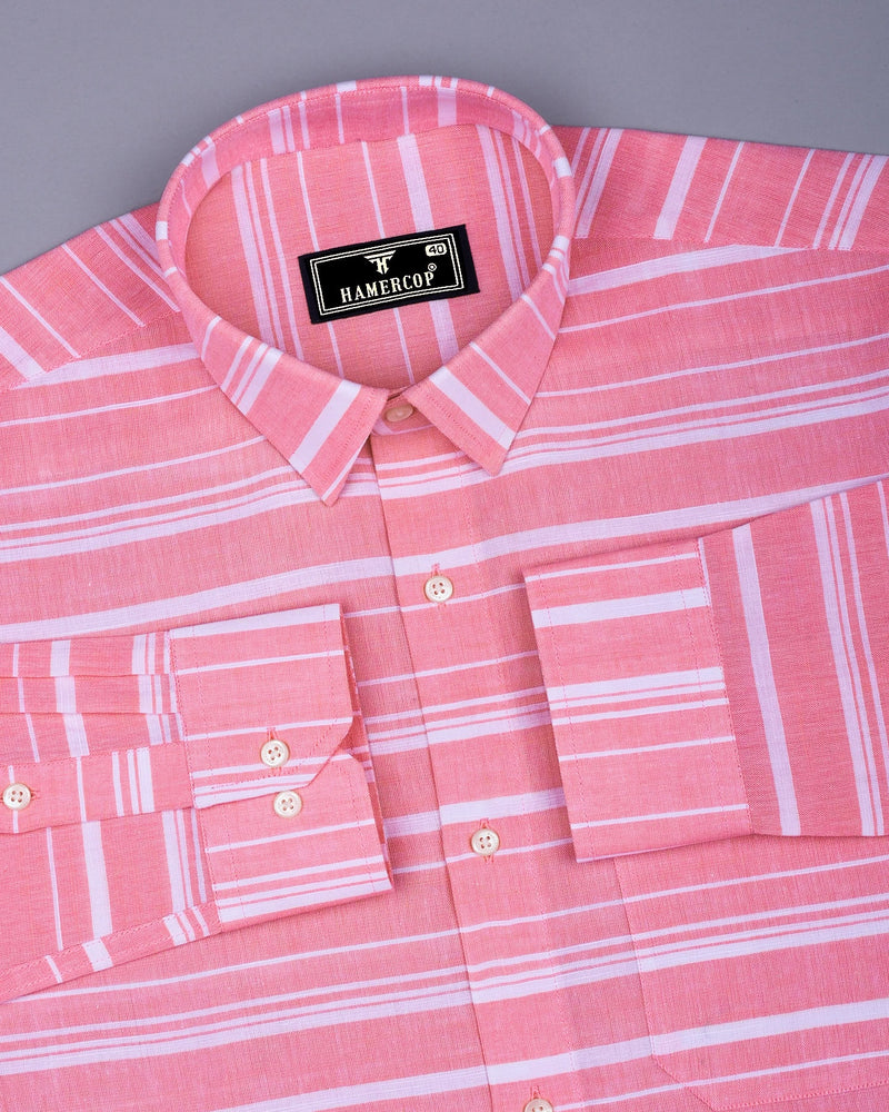 Surftime Peach With White Weft Stripe Linen Cotton Shirt