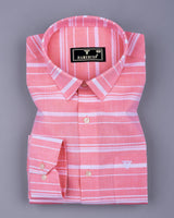 Surftime Peach With White Weft Stripe Linen Cotton Shirt