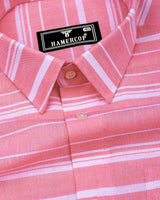 Surftime Peach With White Weft Stripe Linen Cotton Shirt