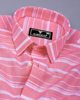 Surftime Peach With White Weft Stripe Linen Cotton Shirt